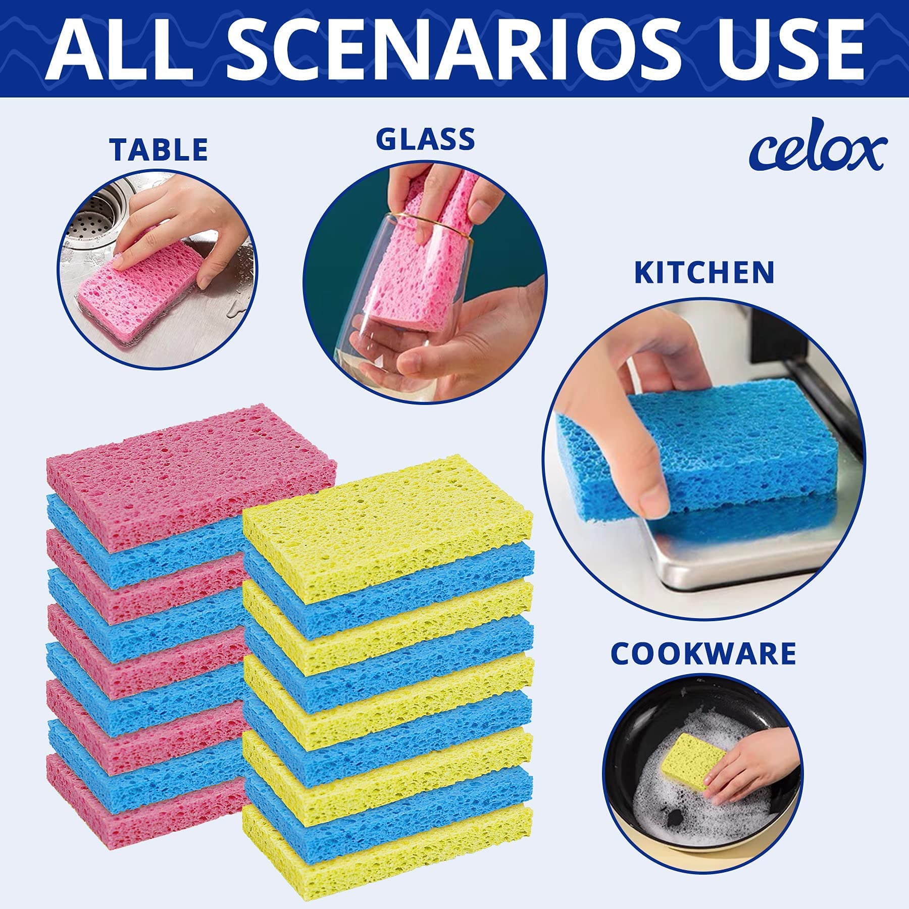 CELOX 24 Pack Large Sponges for Kitchen, Handy Sponges for Dishes