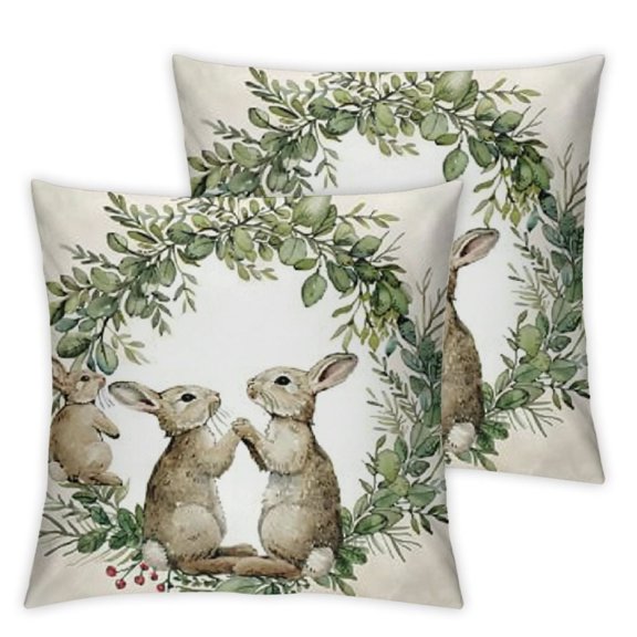 He is Risen Easter Cross Throw Pillow Covers Easter Bunny Rabbit Pillow Case Spring Green Wreath Decorative Cushion Case for Living Room Couch Patio
