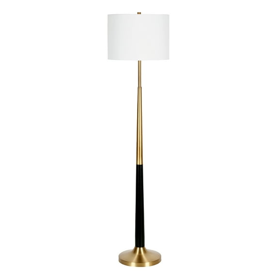 Evelyn&Zoe Lyon Two-Tone Floor Lamp with Fabric Shade, Brass/Matte Black/White