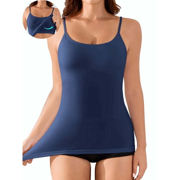 Sociala Women's Seamless Camisole Tank Tops Stretch Spaghetti Strap Camisoles Built-in Bra Basic Undershirt Tanks