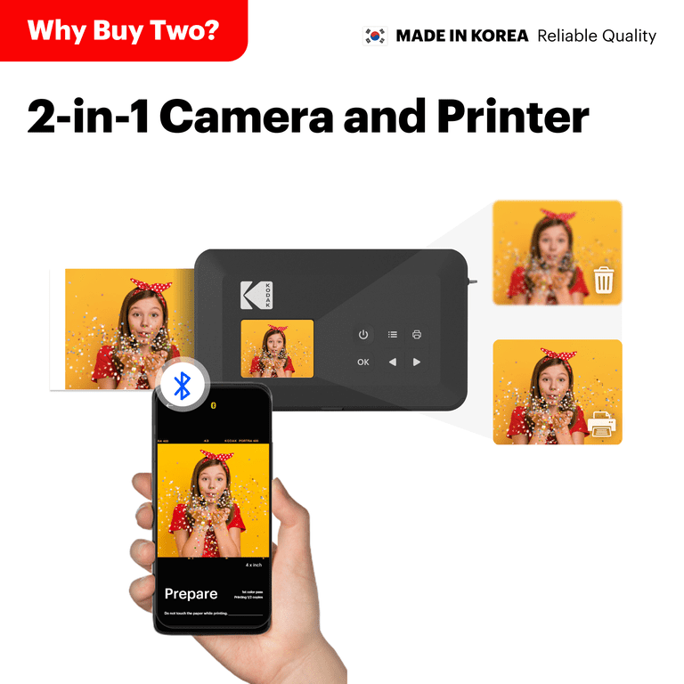 Kodak, Instant Camera and Photo Printer, Mini Shot 2 Retro, Yellow