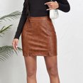 thumbnail image 3 of Falda Corta Ajustada Gyaru Ruched Wrap Falda Mujer PU Cuero con Hendidura Falda Recta (Marrón M) Ygjytge para Mujer Marrón T L, 3 of 7