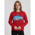 thumbnail image 6 of Women'S Fish Graphic Crew Neck Loose Long Sleeve Pullover Knit Sweater Red S, 6 of 9