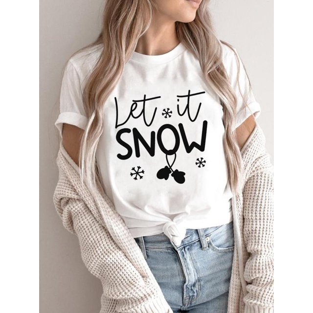 Camiseta con estampado de estrella de árbol para mujer, ropa de tendencia de los 90, Feliz Navidad, vacaciones, Año Nuevo, 2025