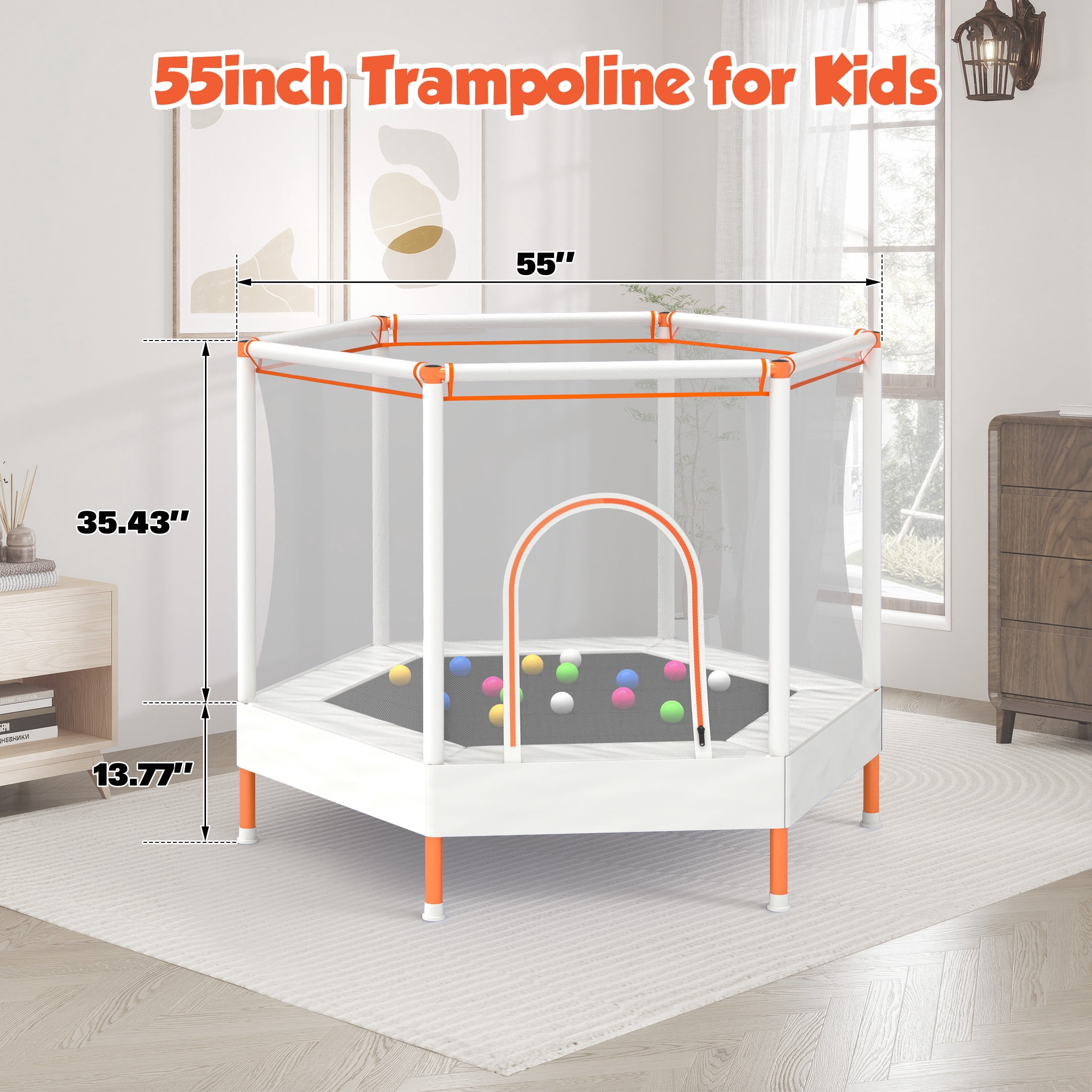 Mini Trampoline for Kids with Safety Enclosure Net, 55" Toddler Trampoline with No-Gap Safe Design, Segmart Recreational Trampolines for Birthday Gifts, Rebounder Trampoline with Ocean Balls