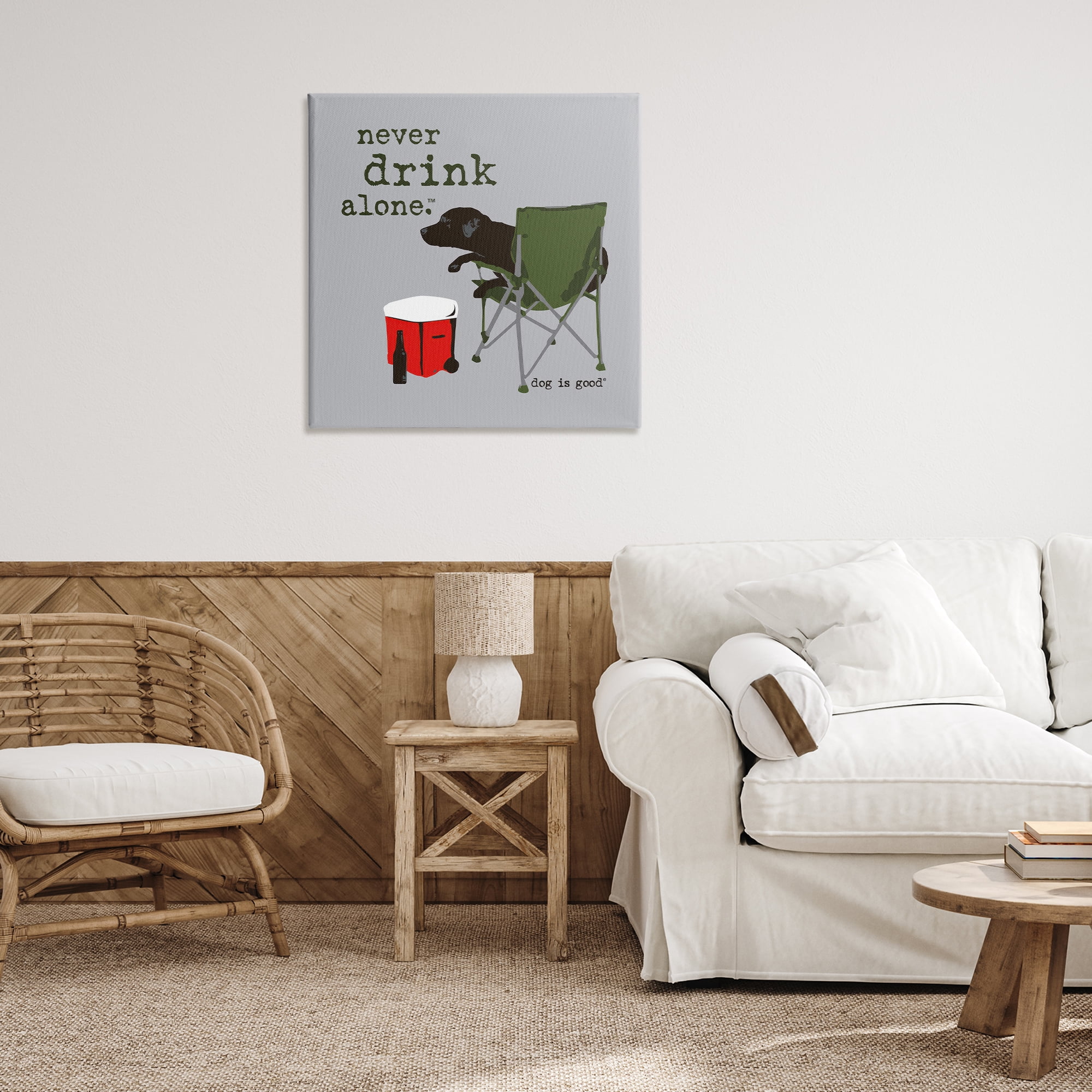 Stupell Industries Never Drink Alone Dog Animals Painting Wrapped Canvas Art Print Wall Art, 30 x 30