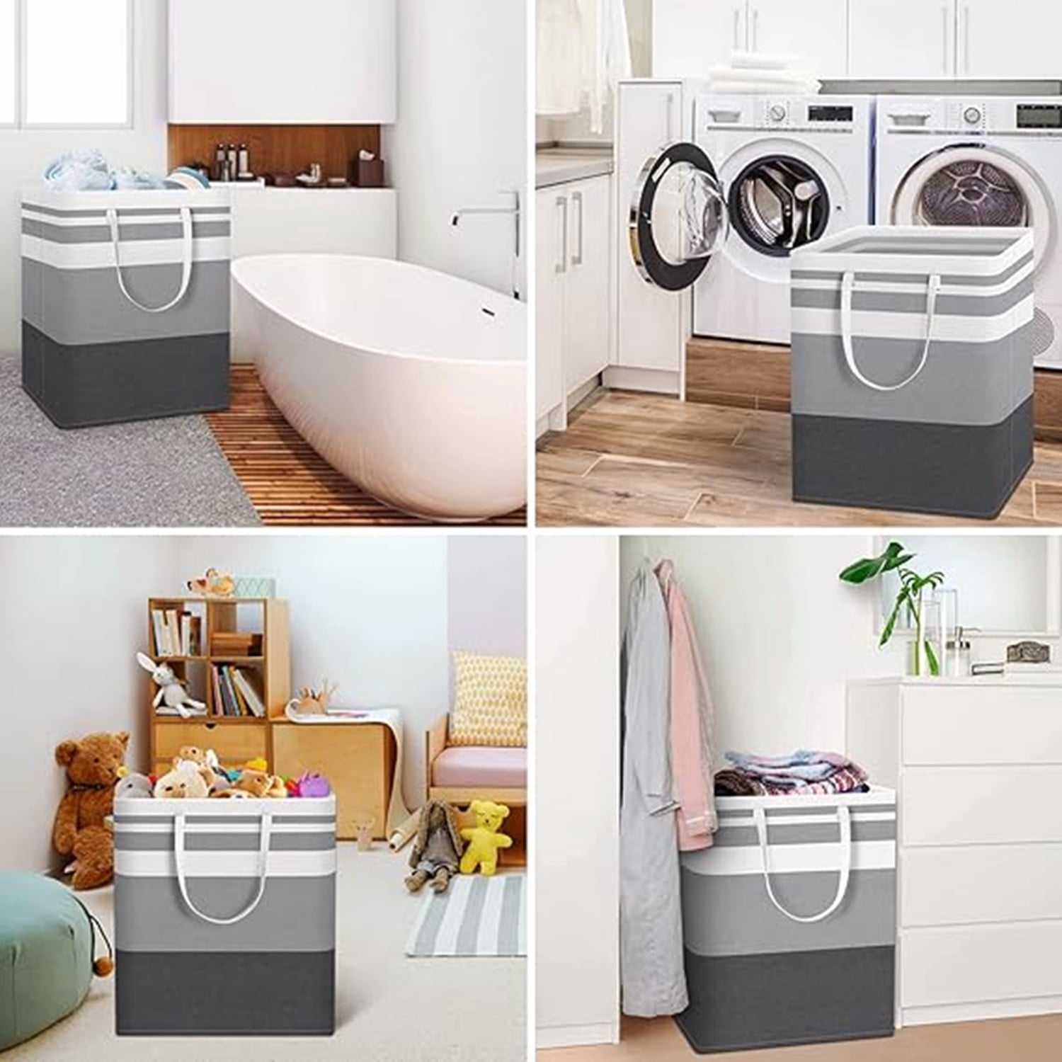 XZKING 2 Pack Large Laundry Basket Freestanding Waterproof Laundry Hamper Collapsible Tall Clothes Hamper with Extended Handles for Clothes Toys in the Dorm and Family-(Gradient Grey, 100L)