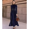 thumbnail image 4 of Velvet Dress for Women High Neck Long Sleeve Elegant Flowy Maxi Wedding Party Formal Gown Evening Dress XL, 4 of 7