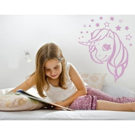 Lilac Nursery Decor Dreaming Unicorn Wall Decal - nursery wall decal, sticker, mural vinyl art home decor - 3770 - White, 12in x 15in ()