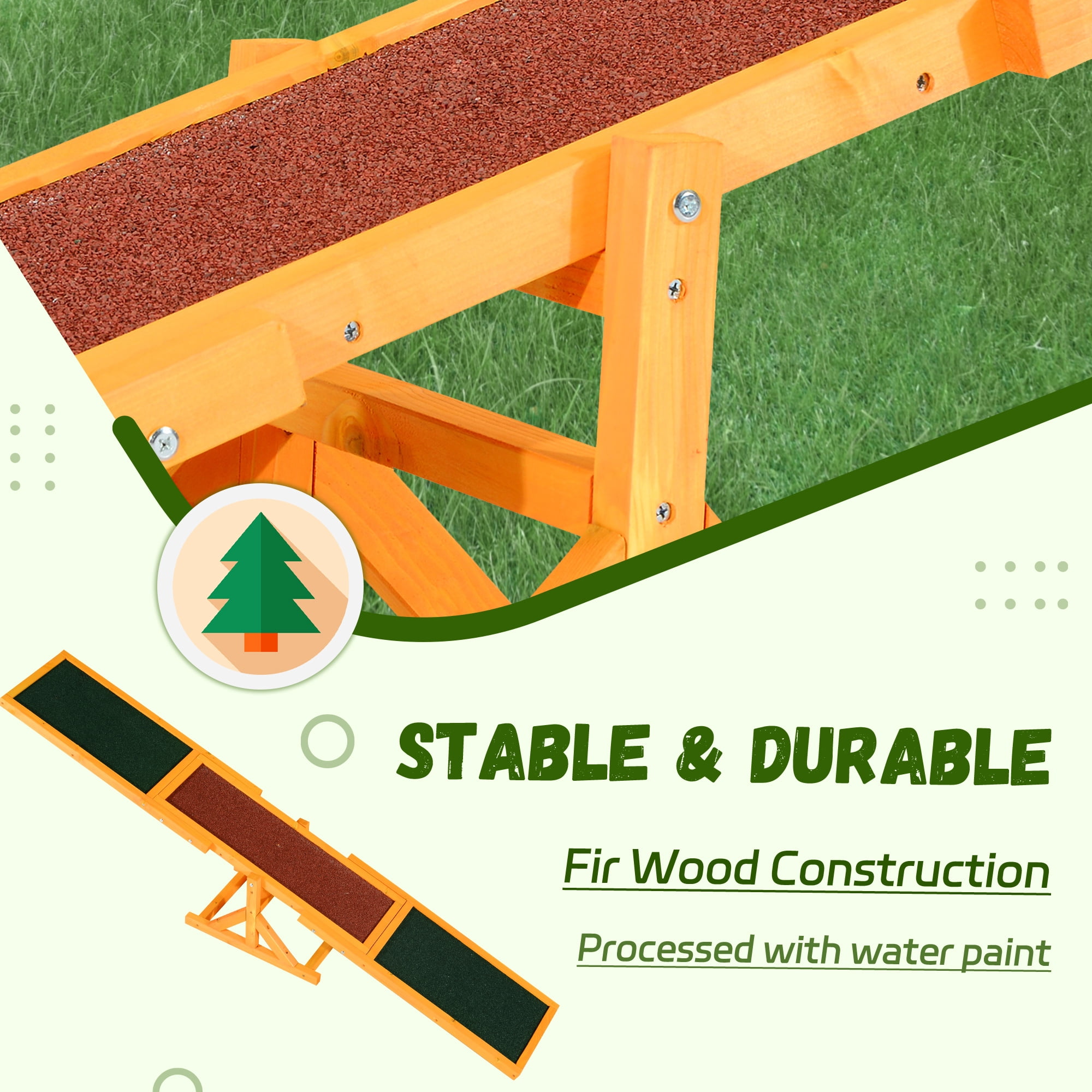 Wooden Dog Agility Seesaw, Natural Fir Wood Pet Training & Exercise Equipment, Weather Resistant, Anti-Slip Surface for Small to Large Dogs Up To 110lbs