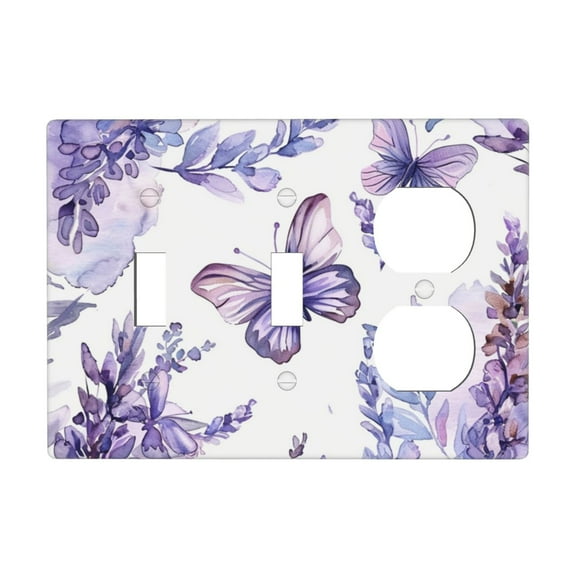 Butterfly Lavender Switch Cover Decorative Wall Plate 3-Gang 2-Toggle 1-Duplex Standard Size