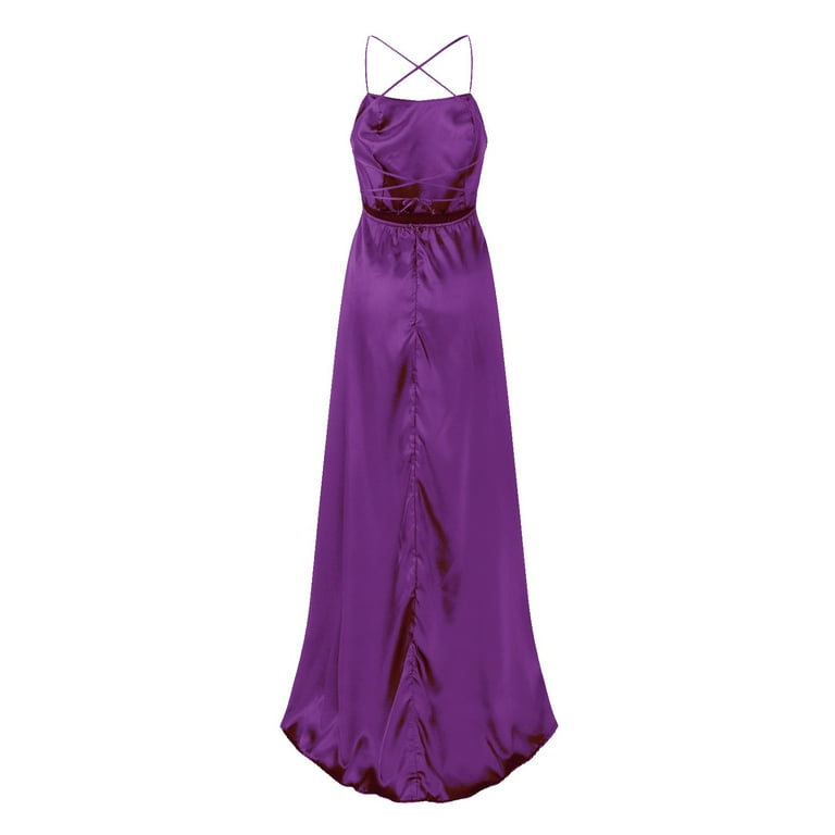 open lace back dress Ladivine CD340 Size 10 Nova Purple Long Satin Overskirt Prom Dress Formal Pageant Gown Fitted Ruched main image 0