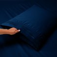 thumbnail image 3 of Full Size Sheet Set, Hotel Luxury Bed Sheets, Extra Soft, Deep Pockets, Bamboo Derived Rayon, Breathable and Cooling Sheets, Wrinkle Free-Navy Blue, 3 of 5