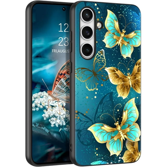 for Samsung Galaxy S24 FE Case Glow in Dark, Samsung S24 FE Case with Cute Butterfly Pattern Noctilucent Luminous Shockproof Protective Phone Case for Galaxy S24 FE 6.7'' Women Men Gifts, Blue