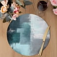 thumbnail image 3 of Teal Gray Round 13 Inch Placemats Set of 6, Modern Oil Painted Art Abstract Geometric HeatResistant Non Slip Place Mats for Dining Table, Wipeable Braided Kitchen Table Mats for Housewarming, 3 of 9