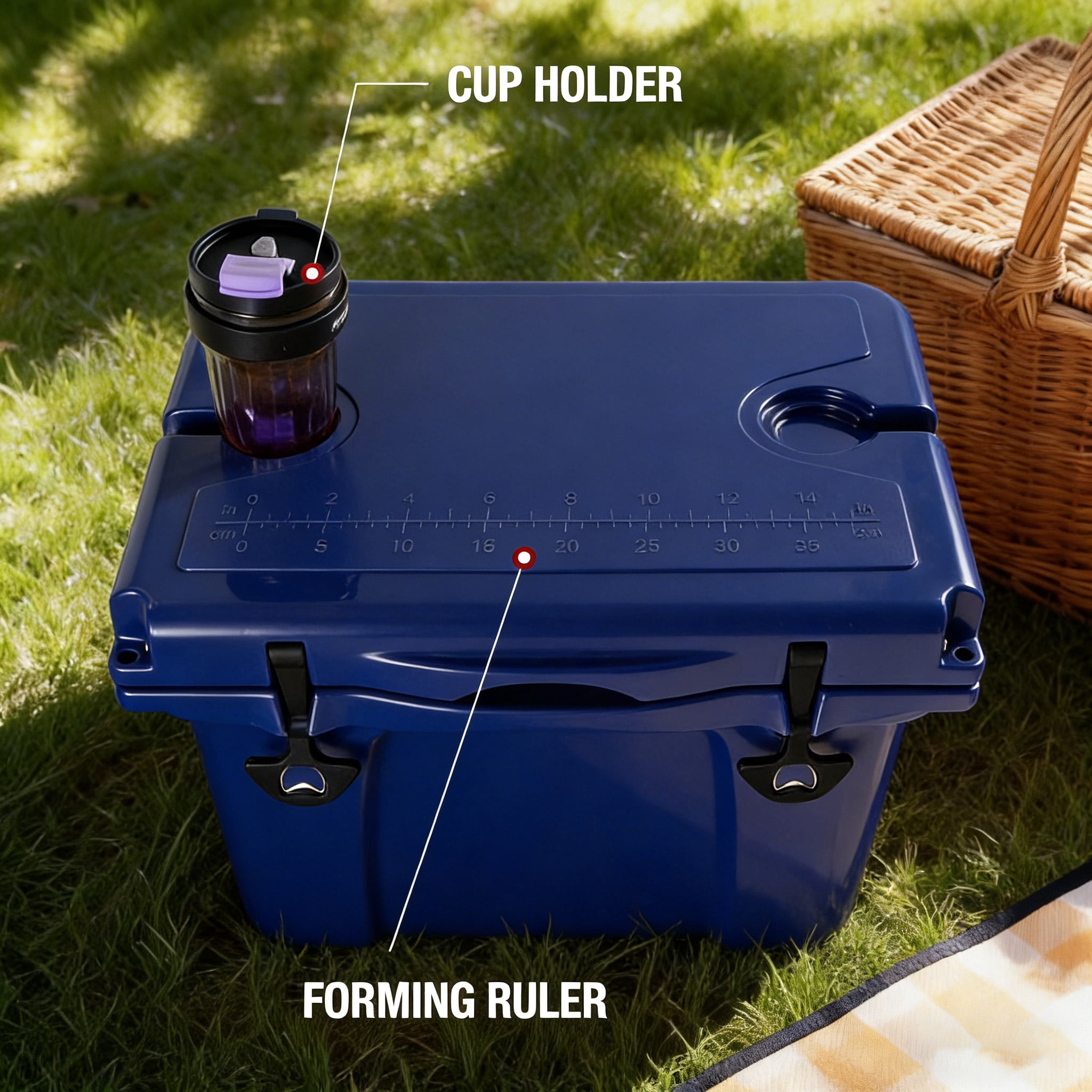 Portable Hard Cooler 25QT, Rotomolded Insulated Cooler Box with Bottle Opener, Heavy Duty Ice Chest with Cup Holder for Camping, Fishing, Beach, Tailgate, Blue