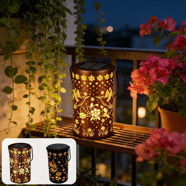 Farol solar de jardín colgante de metal, luz impermeable exterior de prado • Lámpara solar decorativa decorativa de proyección floral para patios, jardines traseros y caminos