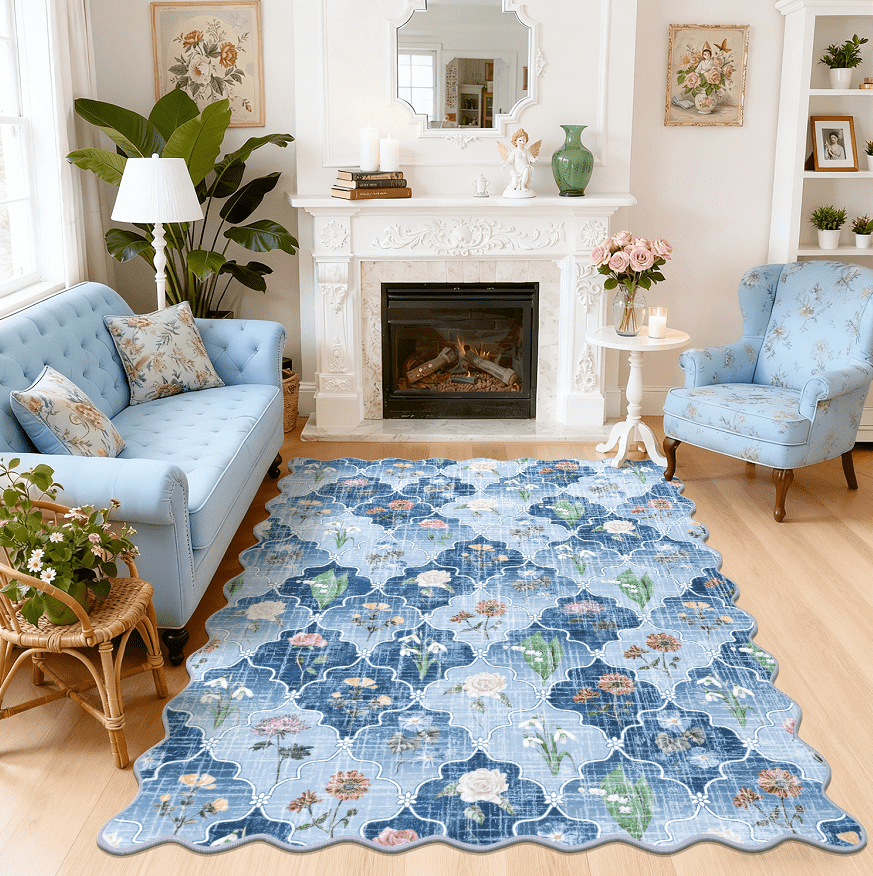 MJIAexp 5x7 Moroccan Floral Area Rug Washable Bedroom Rug Vintage Boho Area Rug Non-Slip Accent Throw Rug Stain Resistant Floor Carpet for Kitchen Entryway Living Room Office Blue