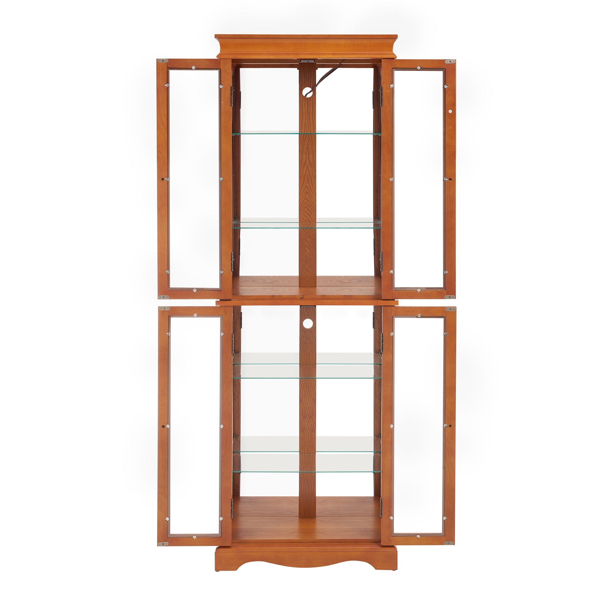 Miniyam Lighted Glass Curio Display Cabinet,Wood Frame China Cabinet for Living Room, Kitchen, Pantry,Light Bulb Included, Oak
