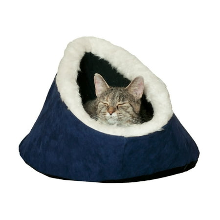 UPC: 0886511204287 | Pet Bed Cave ? Cat Houses for Indoor Cats with Removable and Washable Cushioned Cat Bed for Kittens or Small Dogs by PETMAKER (Blue)