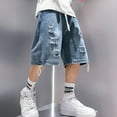 thumbnail image 2 of EMMIOL Men's Y2K Vintage Denim Shorts Ripped Distressed Elastic Waist Loose Fit Jean Shorts Summer Streetwear, 2 of 9