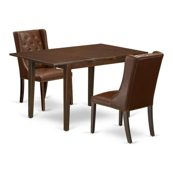 East West Furniture PSFO3-MAH-46 3-Piece Dining Room Table Set Includes 1 Picasso Butterfly Leaf Dining Table and 2 Brown Linen Fabric Padded Chairs Button Tufted - Mahogany Finish