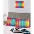 thumbnail image 5 of Colorful Plaid Pillow Covers Queen Size 2 Pack, Modern Chic Rainbow Gradient Striped Soft Bed Throw Pillowcases Breathable Cooling Long Lumbar Body Pillow Sham Cover for Bed Sofa 20''x30'', 5 of 7