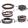 thumbnail image 2 of Ruanlalo 3Pcs Retro Braided Wooden Beads Faux Leather Bracelets Bangles Jewelry for Men Black, 2 of 5