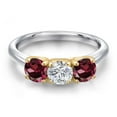 thumbnail image 3 of Gem Stone King 925 Silver and 10K Yellow Gold Lab Grown Diamond and Red Rhodolite Garnet Engagement Ring for Women | 1.70 Cttw | Round 5MM | Gemstone April Birthstone | Size 5, 3 of 6