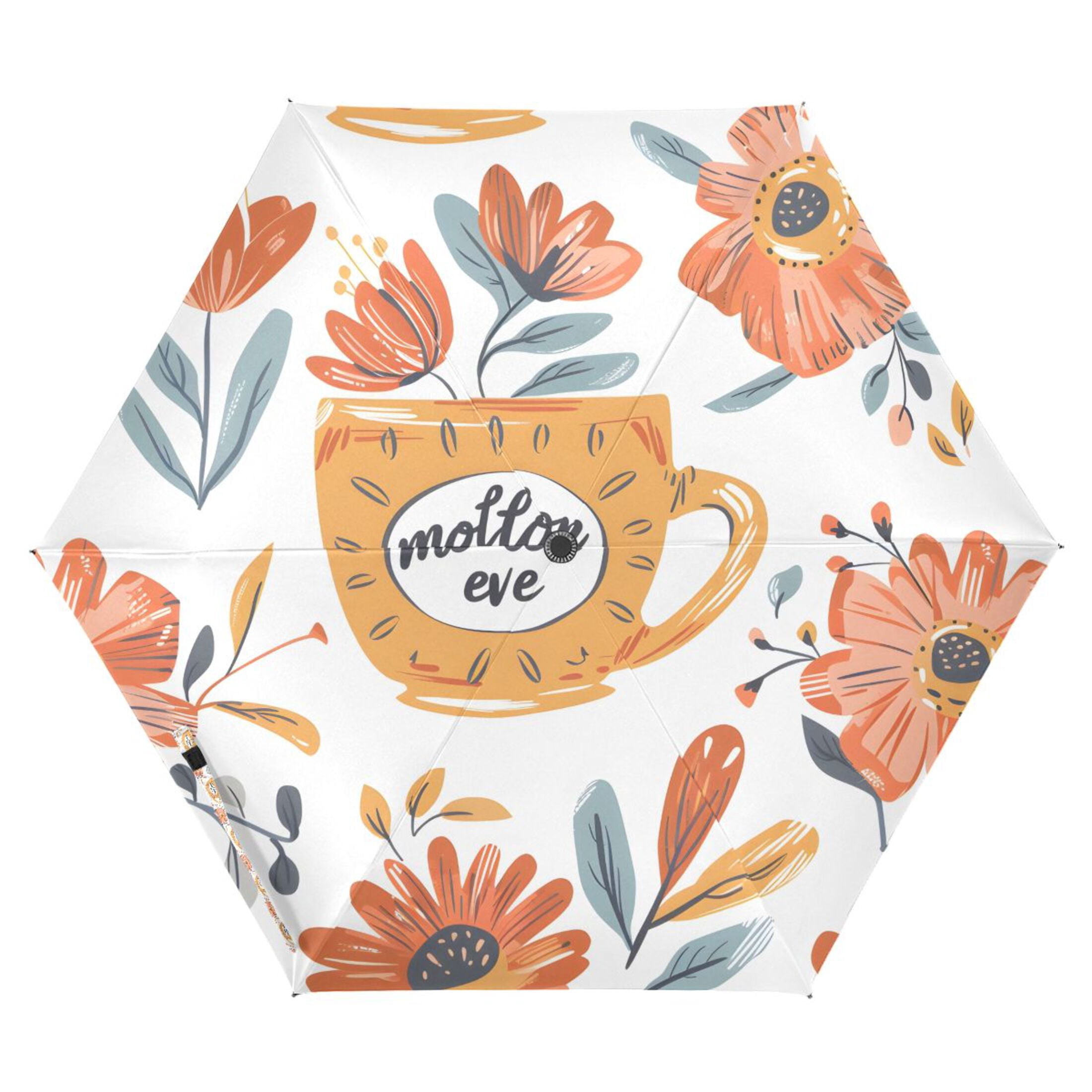 Cup with Flowers Compact Sun Umbrella Windproof Travel Umbrellas for Rain Strong Portable UV Protection