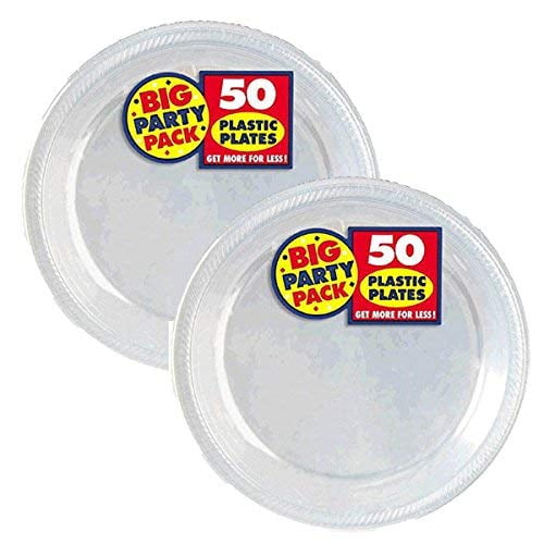 amscan Big Party Pack Plastic Lunch Plates, 10.5Inch, Clear, 100 Count