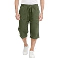 thumbnail image 2 of Kinrui Boys Linen Capri Pants Elastic High Waist 3/4 Capris Lightweight Knee Length Cropped Summer Yoga Beach Pant 4-15 Years Army Green, 2 of 7
