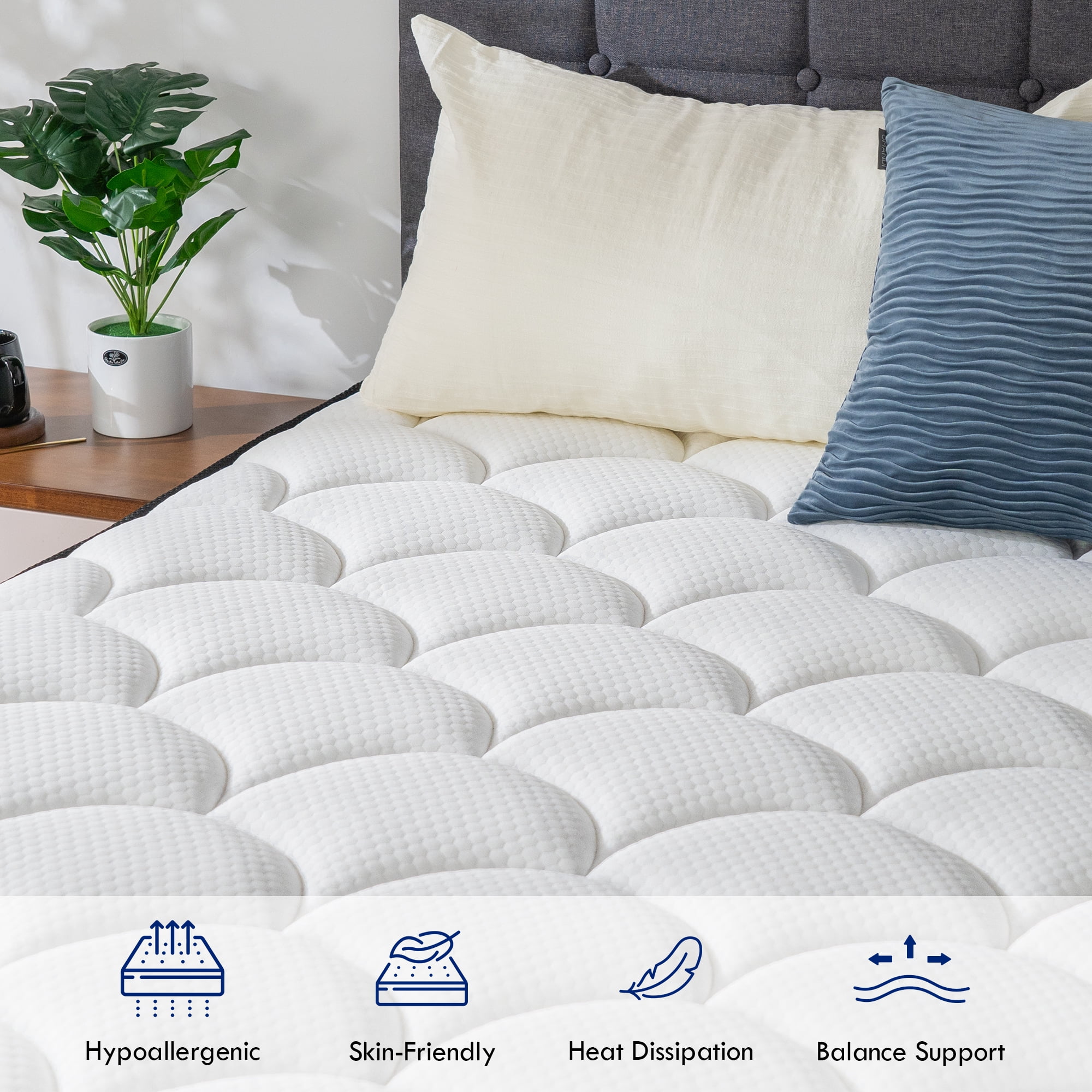 12'' Full Size Mattress, QUEEN ROSE Hybrid Firm Mattress in a Box with Gel Memory Foam, Individually Wrapped Pocket Coils Innerspring, Pressure-Relieving and Supportive, Mattress Full