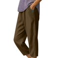 thumbnail image 3 of Knee Length Summer Casual Elastic Waisted Side Split Button Shorts with Pockets for Women Linen, 3 of 6