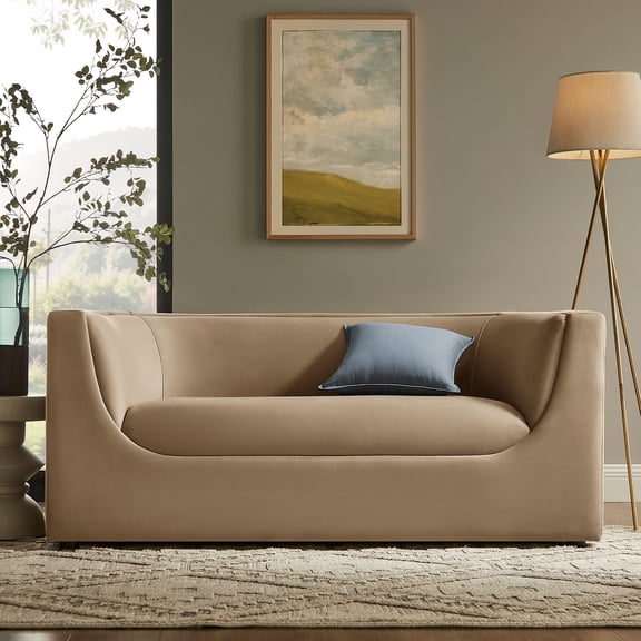 Hilda 67" Curved Back Performance Velvet Loveseat in Taupe