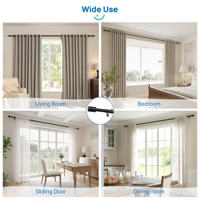 Sindcom Heavy-Duty Matte Black Curtain Rod, 28-132" photo 7