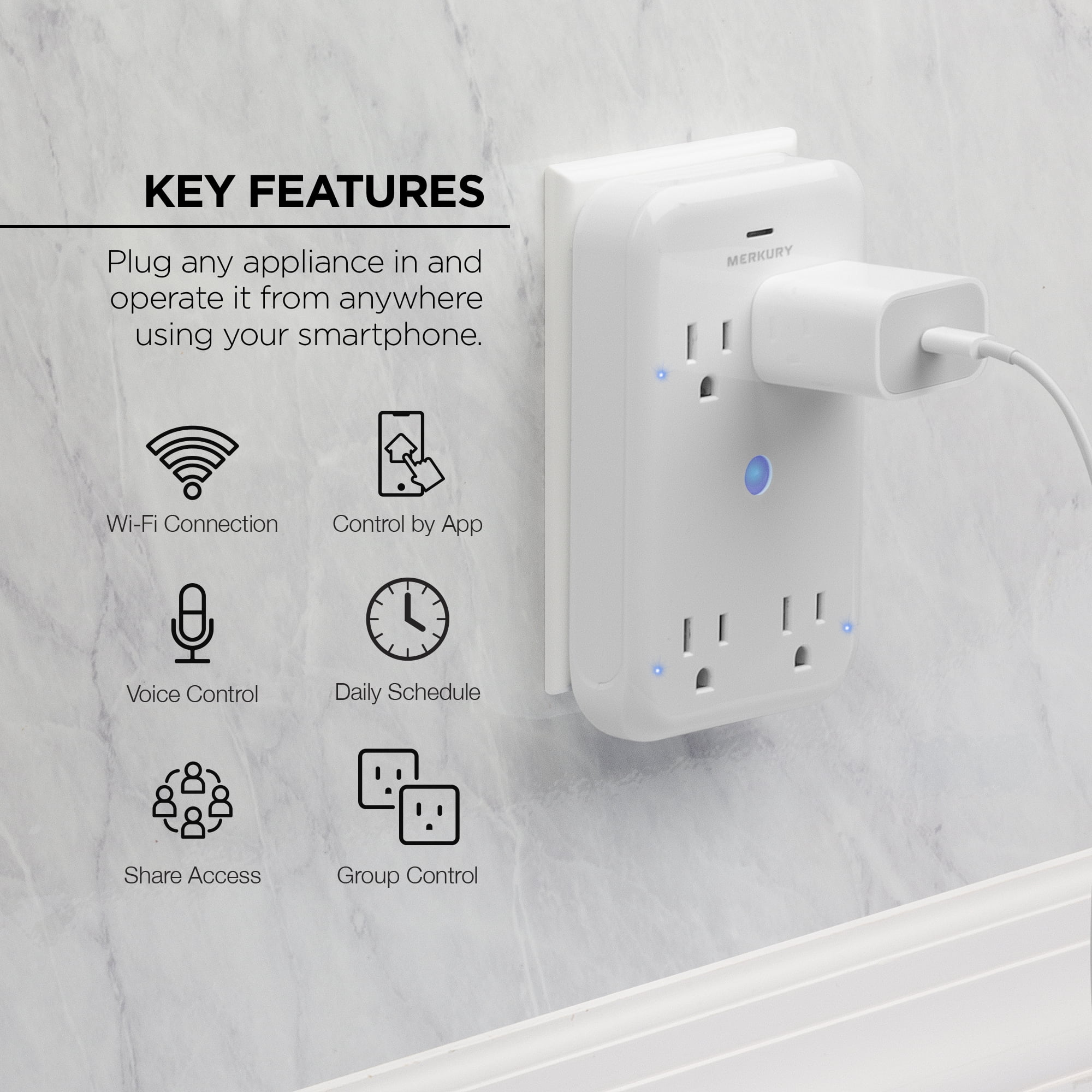 Merkury Innovations Smart Outlet Extender, Surge Protection, 4 Outlets