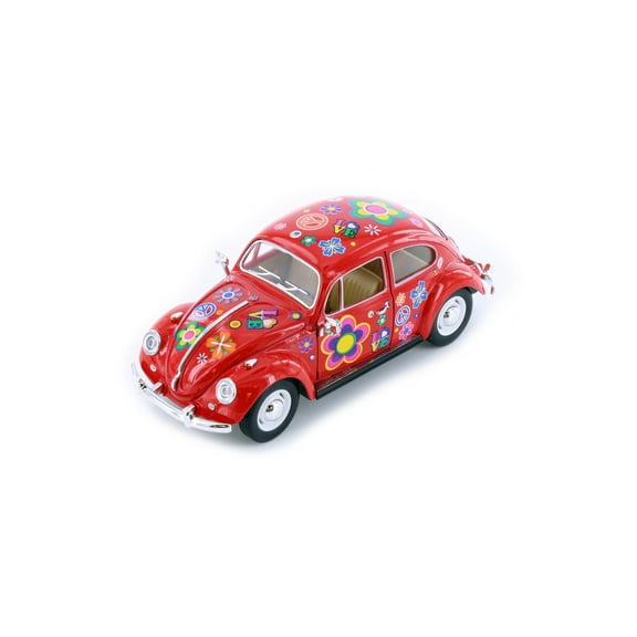 1967 Volkswagen Classic Beetle Hart Top w/Decals, Red - Kinsmart 7002DF - 1/24 Scale Diecast Car