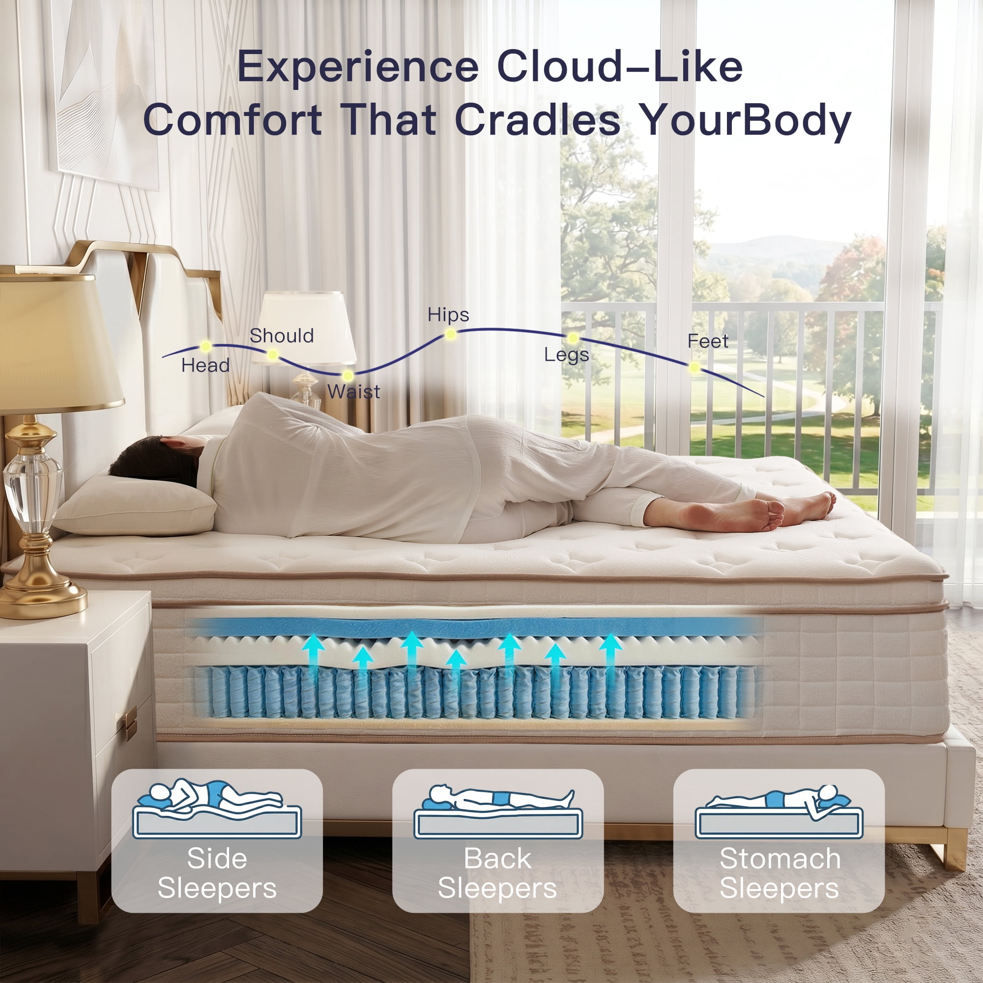 Zoopower 16" King Size Mattress, Medium Firm Pocket Spring Hybrid Mattress in a Box,Edge Support,CertiPUR-US Certified