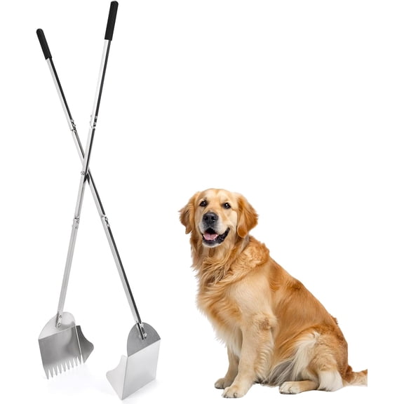 48" Metal Pooper Scooper for Large Dogs, Heavy Duty Stainless Steel Dog Pooper Scooper Large Opening Long Handle for Pet Waste Removal, Grass, Dirt, Gravel,Yard, Indoor, Outdoor
