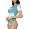 thumbnail image 2 of KLL Women 's Crew Neck Bodysuit Jumpsuits Bathtub with Soap Bubbles Print Short onesies Stretch T Shirts, 2 of 7