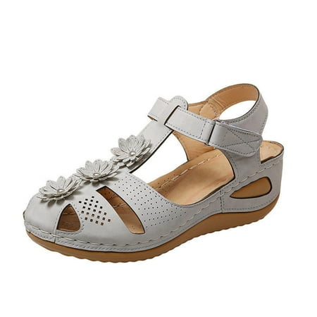 

Womens Shoes Wedge Flower Comfy Platform Bohemia with Arch Support Massage Function Casual Thong Shoes