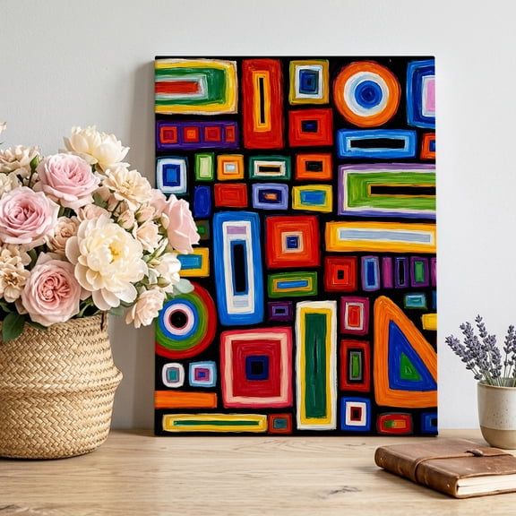 Canvas Wall Art, Colorful Plaid Framed Canvas Prints for Living Room Bedroom, Geometric Modern Abstract Art Aesthetics Gallery Wrapped Wall Decor for Home Office, Gifts, 12"x16" Ship Next Day