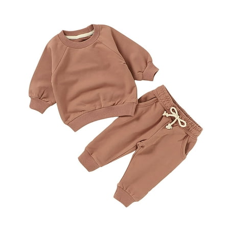FYDUU Toddler Baby Boy Clothes Sweatsuit Solid Color Long Sleeve Crewneck Sweatshirt Top Sweatpants Pants Set 2Pcs Fall Winter Outfits Daily Wear 2-3 Years