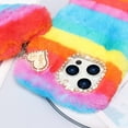 thumbnail image 4 of Compatible with iPhone 14 Pro Max Furry Case with Cute Love Heart Fuzzy Colorful Ball Pendant for Women Girls Cute Plush Case Luxury Bling Diamond Rhinestones Shockproof Protective Cover, 4 of 14