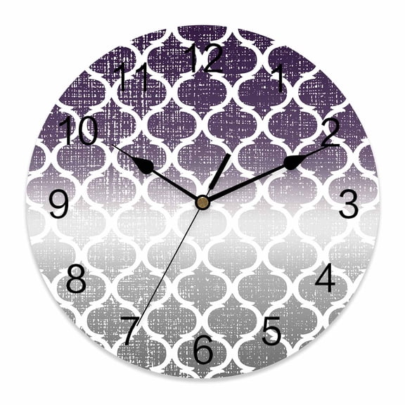 Wall Clock Purple and Gray Ombre Gradient Clocks PVC Silent Non-Ticking Battery Operated Decorative Morocco Pattern Round Clock for Home Living Room Kitchen Bedroom Office School Wall Decor 10 Inch