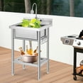 thumbnail image 2 of Amkui Stainless Utility Sink, Freestanding Outdoor Sink with Adjustable Legs, Storage Shelf,S-Hooks & Hot Cold Water Pipes, Kitchen Single Stainless Sinks for Laundry, Garage, 2 of 7