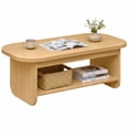 thumbnail image 1 of Gymax 2-Tier Oval Coffee Table 47'' Mid Century Center Table w/ Bottom Storage Shelf Natural, 1 of 10