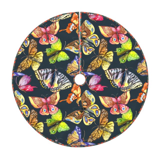 Fotbe Butterfly Wild Insect Pattern Christmas Tree Skirt, Tree Skirts Plush Christmas Decorations, Christmas Tree Skirts Xmas Decorations Holiday Party Decor-48"