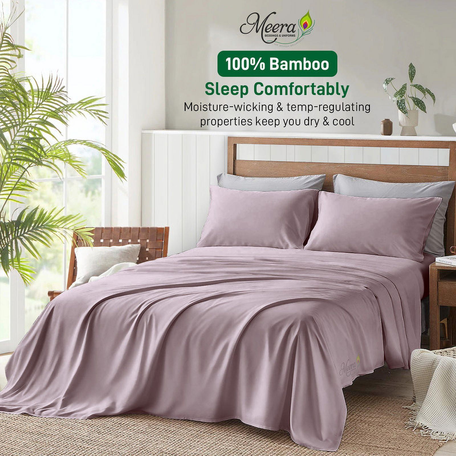 MEERA BEDDING & UNIFORMS Bamboo Bed Sheet with or without Fitted Sheet/ Moisture Wicking, Cooling, Breathable-Queen Size Bed Sheet